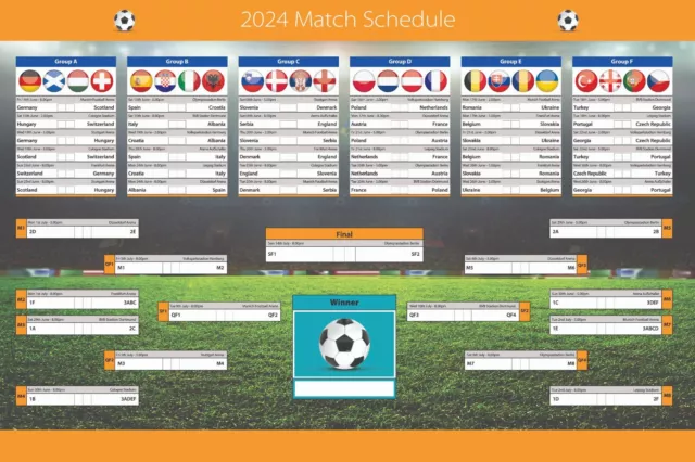 Euro 2024 Football Tournament Poster Planner Wall Chart ORANGE