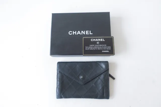 Authentic CHANEL Bicolore Quilted Leather Bifold Long Wallet  #19394