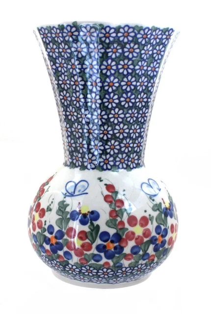 Blue Rose Polish Pottery Garden Butterfly Vase