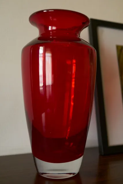 Ruby Red Art Glass Shoulder Vase, Vintage MCM Teleflora 