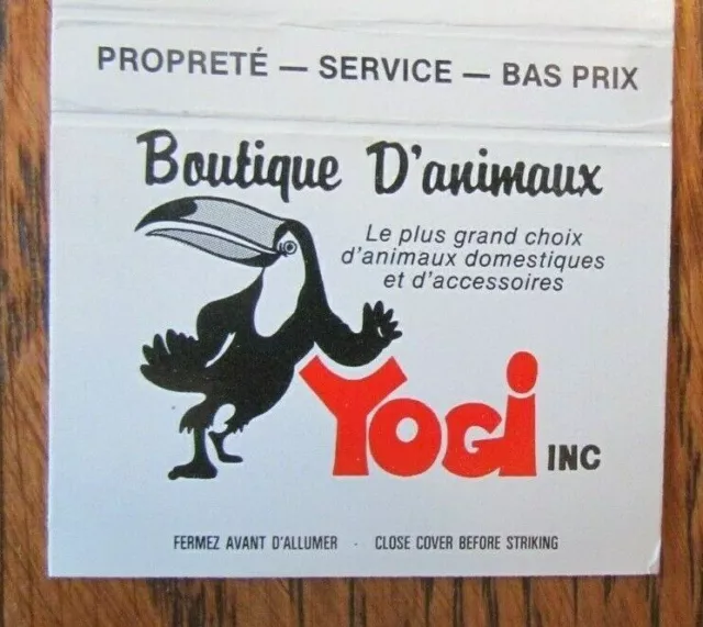 Parrot Bird Matchbook Cover: Yogi Pet Shop Matchcover (Montreal, Quebec) -D1