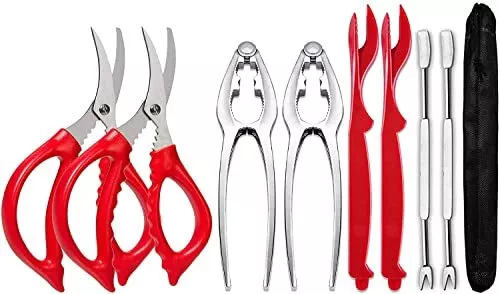 LOBSTER CRACKERS AND Picks Set 9-Piece Crab Leg Cracker Tools Stainless ...