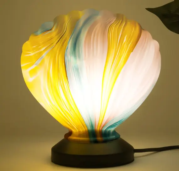 Seashell Glass Table Lamp for Bedroom or Living Room, Murano Hand Blown Glass