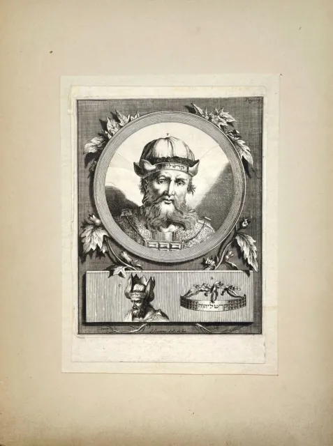 Incisione antica - raffigurante un ebreo con un copricapo con iscrizione ebraica