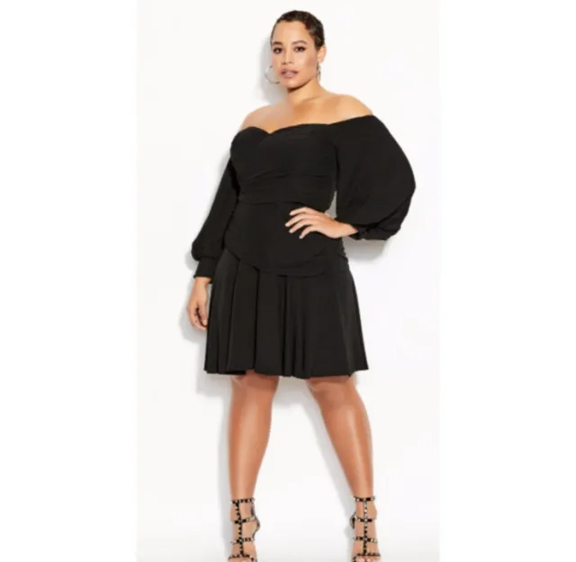 City Chic Rebel Royale Off The Shoulder Cocktail Dress In Black SZ 12 NWT