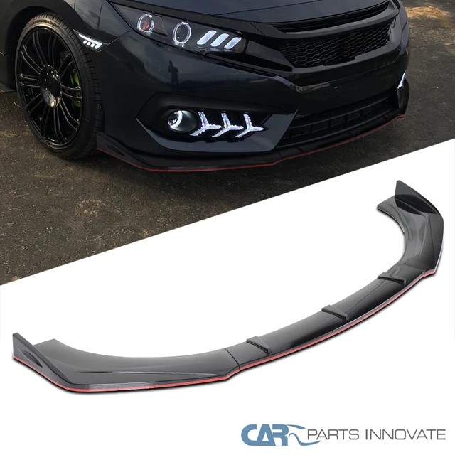 Fits Universal Glossy Black Red Trims Front Bumper Lip Spoiler Splitter Kits 3PC
