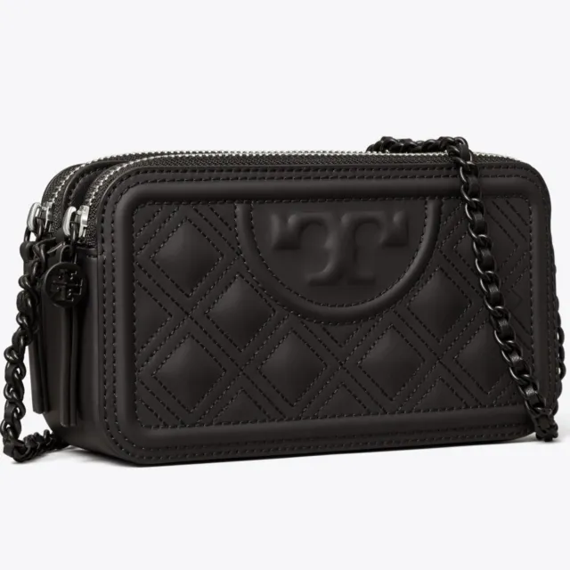 TORY BURCH Fleming Matte Double-Zip Mini Bag in black leather $398