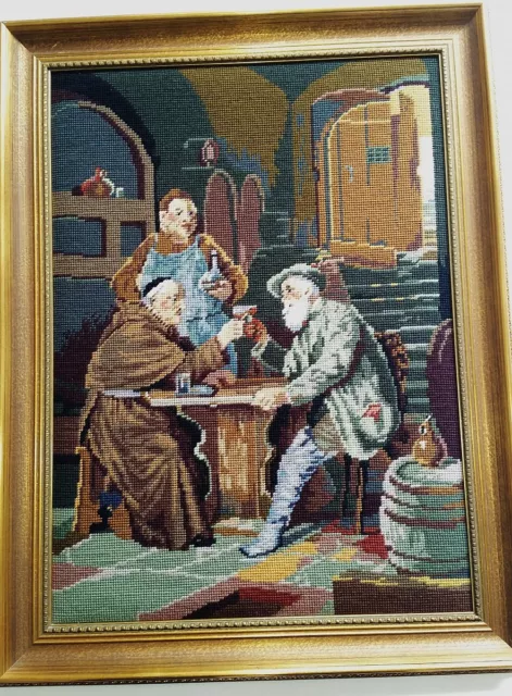 Altes Gemälde Gobelin Stickbild 58x42cm