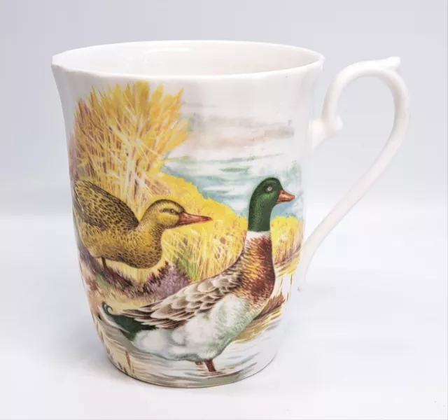 Finsbury Fine Bone China Tea Coffee Cup White W/ Mallard Ducks In Marshland
