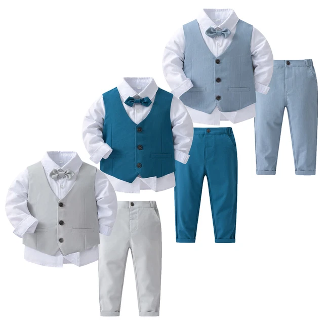 Camicia bambino 4 pz abito a maniche lunghe con papillon gilet pantaloni abito festa di nozze