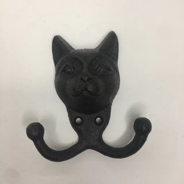 Cast Iron 3D Cat Head Decorative Feline Wall Mount Hook 2 Hangers