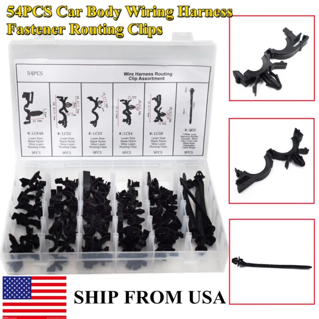 54pcs Car Body Wiring Harness Fastener Routing Clips Durable US