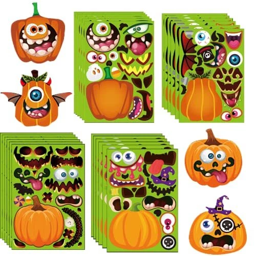 Lot de 24 autocollants d'Halloween pour enfants,Décoration de citrouille d'Hallo