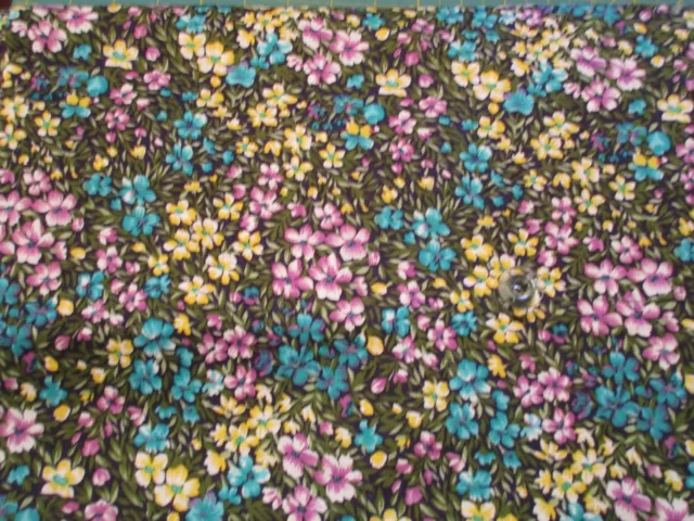 1 Yard New Cotton Fabric Purple Yellow Teal and Green Floral Print