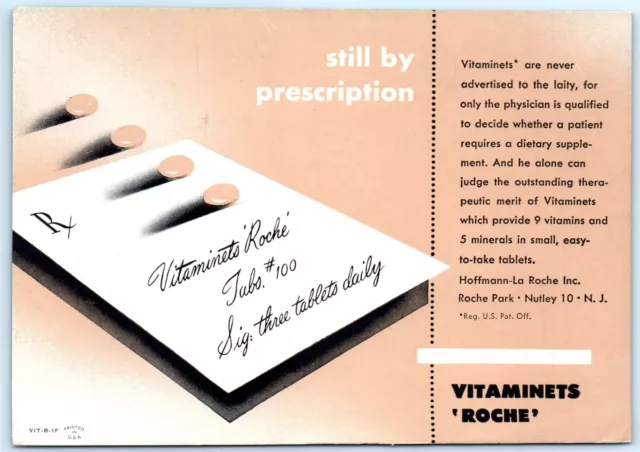 1950's Pharmaceutical Vitaminets Blotter Prescription Hoffman-La Roche NJ OO