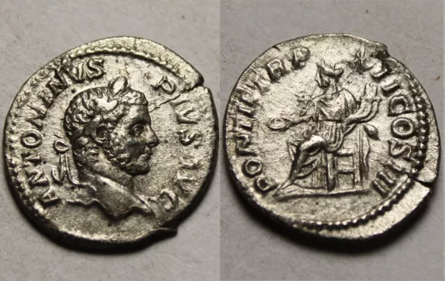 Rare original Ancient Roman silver Coin denarius Caracalla 207 Concordia patera