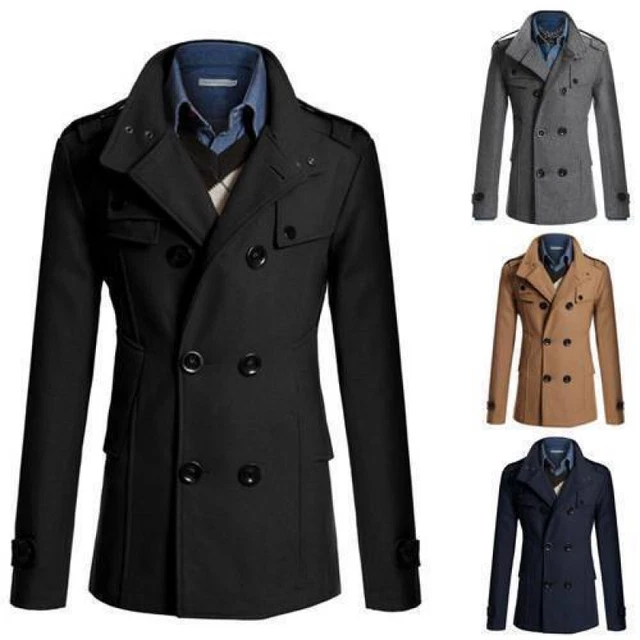 Mens Overcoat Double Breasted Long Trench Winter Warm Outwear Jacket Peacoat New