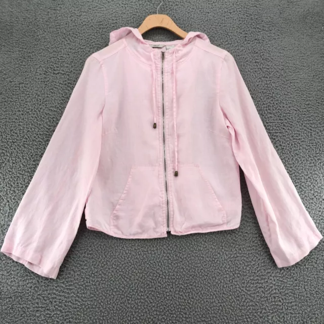 Edward Jacket Womens Small Pink Irish Linen Full Zip Hooded Lightweight Pockets