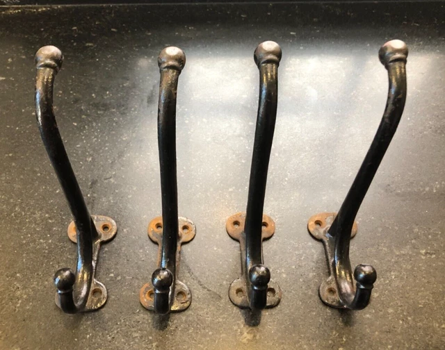 Set of 4 Cast Iron Coat Harness Tack Barn Hook 8” Long Large Double Hook 3