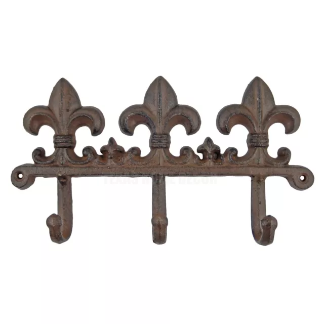 Fleur De Lis Triple Wall Hook Cast Iron Key Coat Towel Hanger Victorian Style