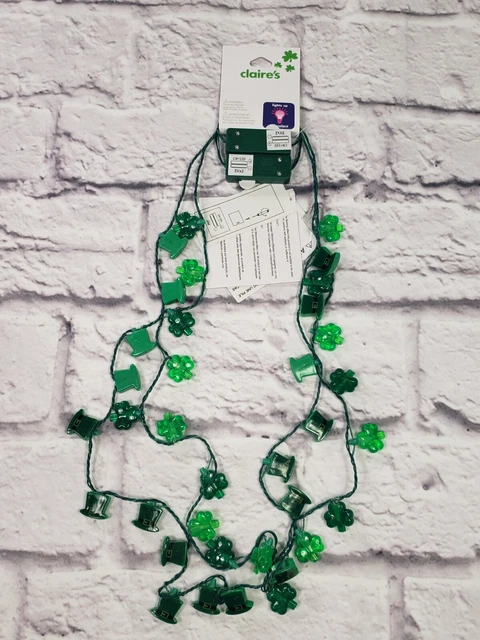 Claire's St Patrick's Day Light Up Green Shamrock And Hat Novalty Necklace