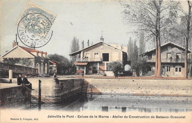 Cpa 94 Joinville Le Pont Ecluse De La Marne Boat Building Workshop D