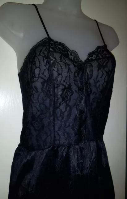 Vintage 80s Intimate Fashions Sheer Black Lace Camisole Nylon Nighty Lingerie S