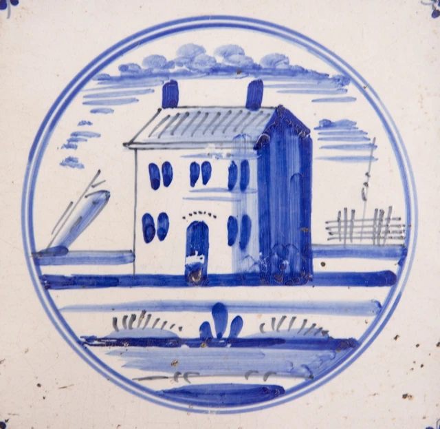 Antique 18th Century Dutch Delft Faience Swans Framed Set of 3 Tiles 3