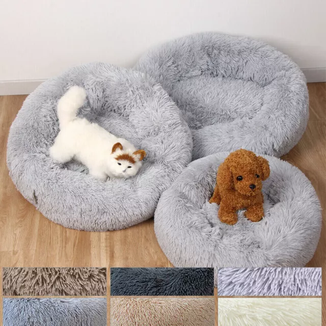 Fluffy Donut Cuddler Plush Pet Bed Dog Cat Soft Warm Round Calming Bed Washable