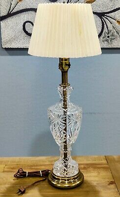 Vintage Stiffel Brass and Cut Crystal Table Lamp 30” With Original Shade Marked