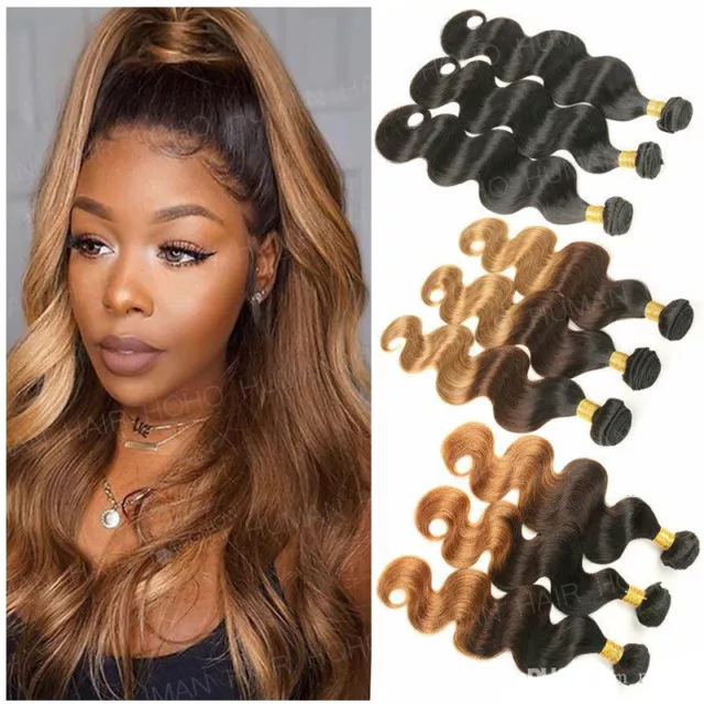 Brazilian Real Human Remy Hair Extensions 1-3 Bundles Body Wave Ombre Weave Weft