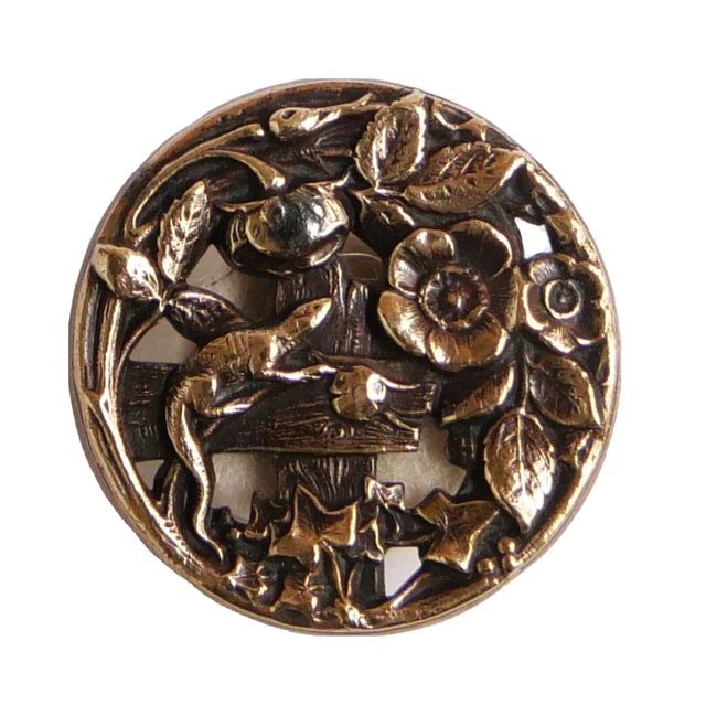 Bouton Ancien XIXe Laiton Ajouré Lézard 28 Mm - Collection Couture France
