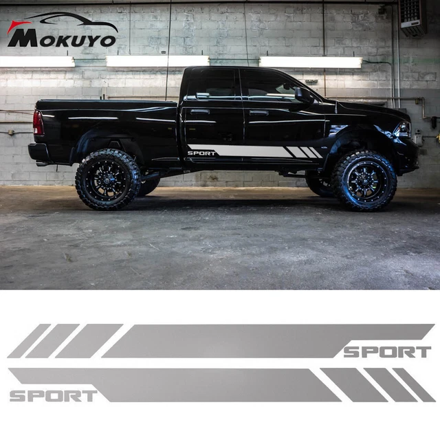 2x Matte Silver Side Skirt Door Vinyl Decal Sticker Stripe For Dodge RAM