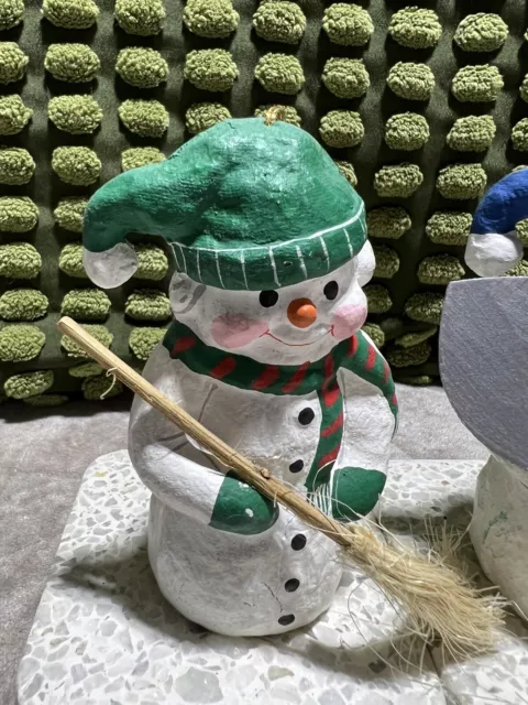 Schneemänner Weihnachten Keramik Hängedekorationen Traditionell Vintage 5"" Sammlerstück 2