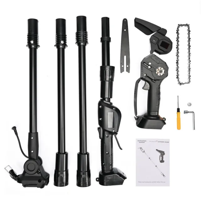 2 In 1 Cordless Chainsaw Pole Tool Tree Pruner Telescopic with 0/1/2 Battery