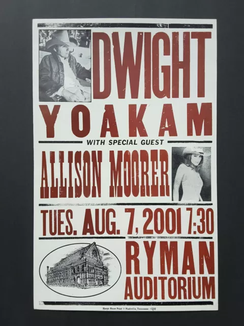 DWIGHT YOAKAM Hatch Show Print Nashville RYMAN 2001 Concert Poster Alison Moorer