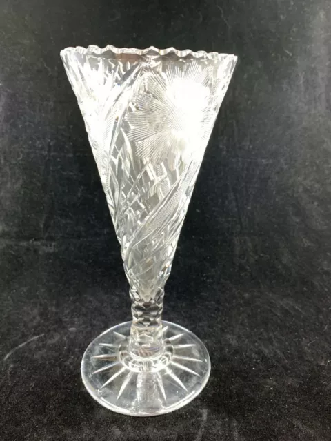 ABP American Brilliant Swirling floral fine diamond panels blaze trumpet Vase