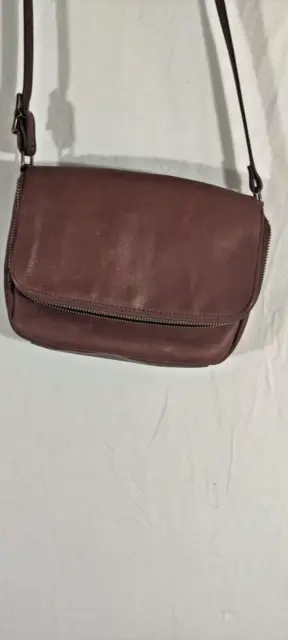 Margot New York Cognac Leather Double Zip Crossbody Shoulder Bag Purse