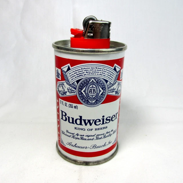 Vintage 3" Inch Mini BUDWEISER Metal Beer Can Bic Lighter Holder 1970's Retro