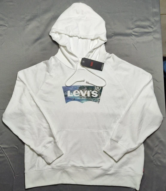 LEVIS Mens XL Relaxed Fit LEVI'S Logo White Hoodie Sweatshirt NEW