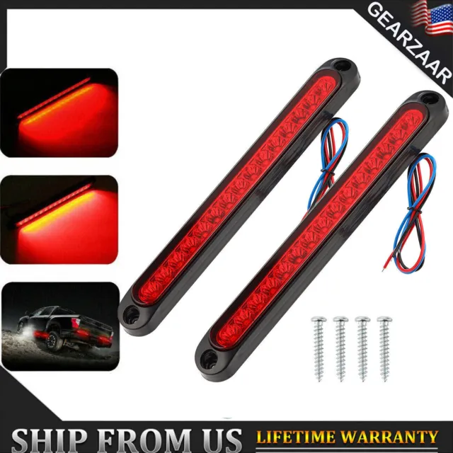 2x Car 15 LED Red Trailer Sealed Truck& RV Stop Tail Rear Turn Brake Light Bar