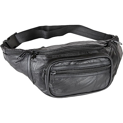 FANNY PACK Black Genuine Leather Waist Bag Travel Purse Hip Belt Carry On Pouch