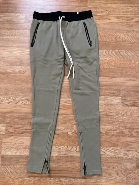 Fear Of God Essentials Men's Drawstring Pants Zip Ankle Size Medium Grey/Green