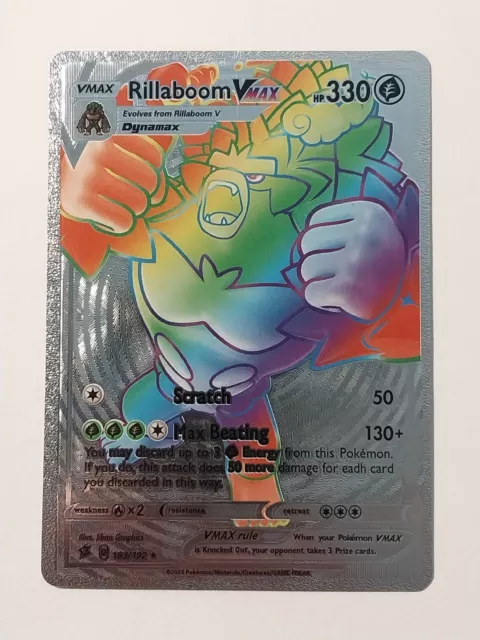 Rillaboom VMAX Rainbow Silver Metal Pokemon Card Collectible/Gift/Display NM