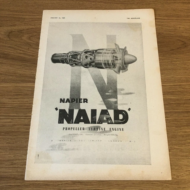 (STA19) Advert 11x8" 'NAIAD' Propeller Turbine Engine By D. Napier & Son Limited