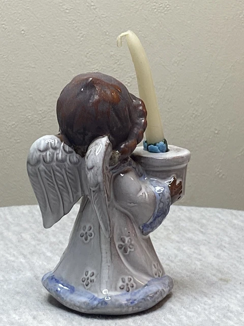 Brown Clay Girl Figurine Pottery Angel Wings Cherub Robe Brown/red Clay Vintage 3