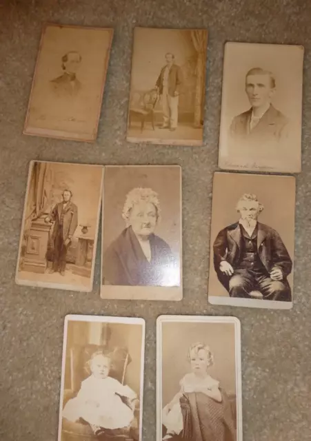 Lot of 8 Antique Civil War Era CDV Cabinet Card Men Women Children Photographs