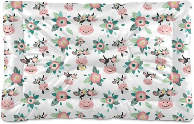 Ultra Soft Pet Bed Mat Cow with Flowers Short Fluff Crate 36x24in