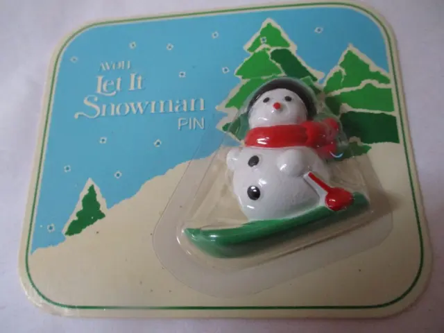 Avon Vintage Nos Let It Snowman Pin On Card 1982 Plastic