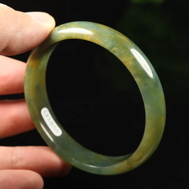 59mm Grade A 100% Natural Brown Green Jade Bangle Bracelet Xiu Jade V8143